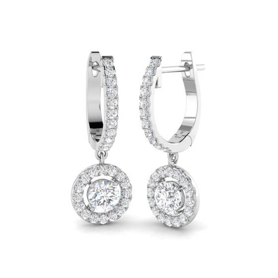 0.82ct SI2/G Round cut Natural Diamond Drop Earrings in 18k White Gold