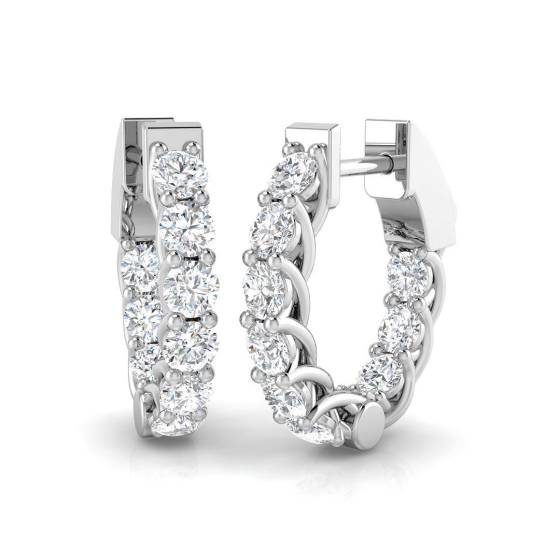2.04ct SI2/G Round cut Natural Diamond Hoop Earrings in 18k White Gold