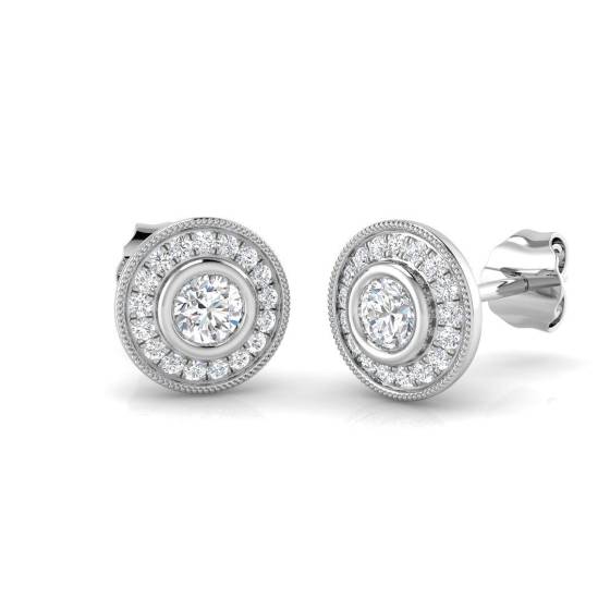 0.46ct SI2/G Round cut Natural Diamond Halo Earrings in 18k White Gold