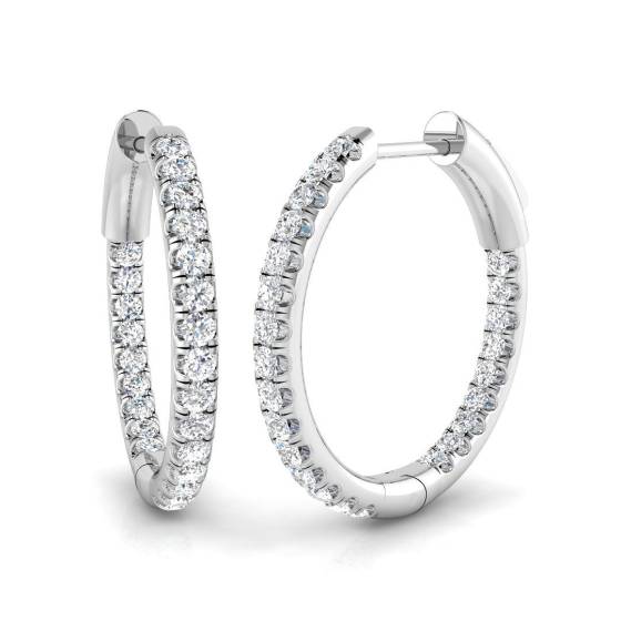 0.45ct SI2/G Round cut Natural Diamond Hoop Earrings in 18k White Gold