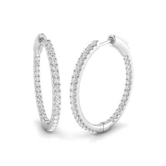 0.62ct SI2/G Round cut Natural Diamond Hoop Earrings in 18k White Gold