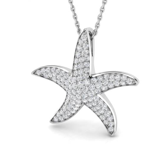 0.44ct SI2/G Round cut Natural Diamond Starfish Pendant in 9k White Gold