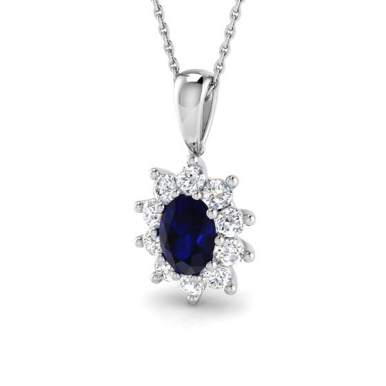 1.90ct SI2/G Oval cut Blue Sapphire Gemstone Pendant in 18k White Gold