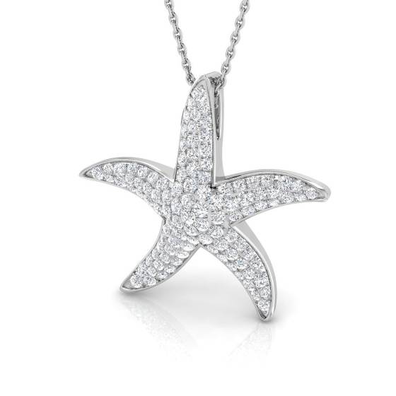 0.64ct SI2/G Round cut Natural Diamond Starfish Pendant in 9k White Gold