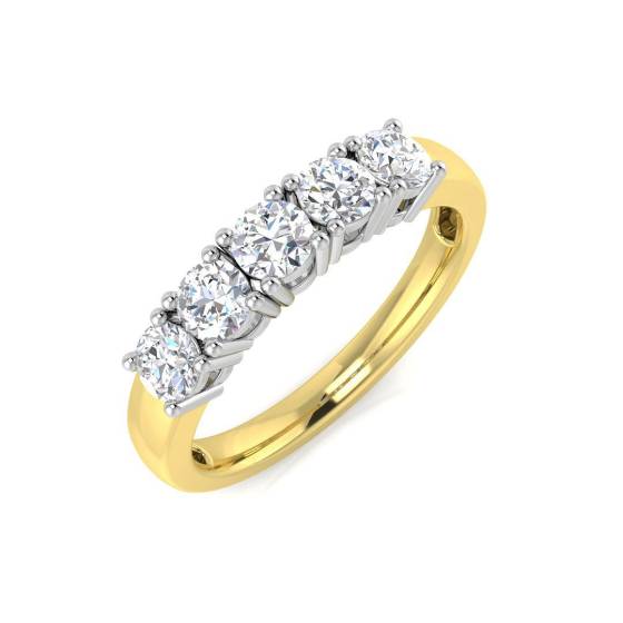 0.81ct SI1/G Round cut Natural Diamond 5 Stone Ring in 18k Yellow Gold