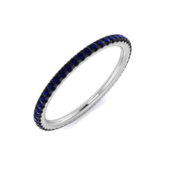 0.38ct Round cut Blue Sapphire Gemstone Ring in 18k White Gold