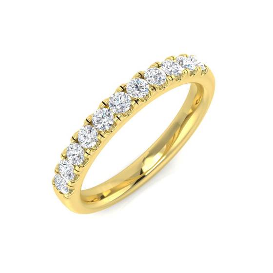 0.40ct SI1/G Round cut Natural Diamond Half Eternity Ring in 18k Yellow Gold