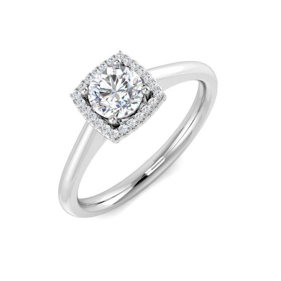 0.48ct SI1/G Round cut Natural Diamond Halo Ring in 18k White Gold