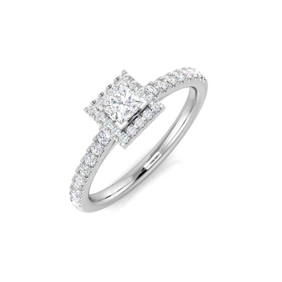 0.43ct SI2/G Princess cut Natural Diamond Halo Ring in 18k White Gold