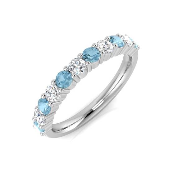 0.65ct SI2/G Round cut Aquamarine Gemstone Ring in 9k White Gold