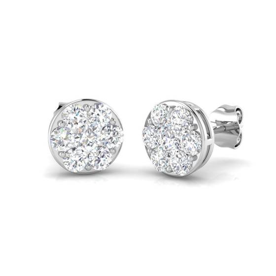 1.01ct SI1/G Round cut Natural Diamond Cluster Earrings in 18k White Gold