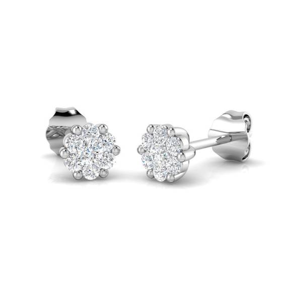 0.29ct I1/G Round cut Natural Diamond Cluster Earrings in 9k White Gold