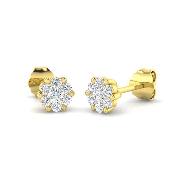 0.30ct I1/G Round cut Natural Diamond Cluster Earrings in 9k Yellow Gold