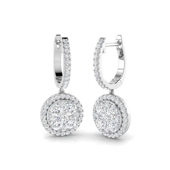 1.45ct SI2/G Round cut Natural Diamond Drop Earrings in 18k White Gold