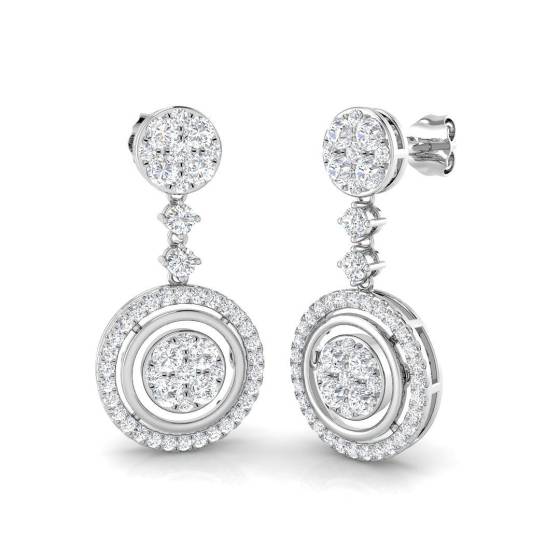 1.86ct SI1/G Round cut Natural Diamond Drop Earrings in 18k White Gold