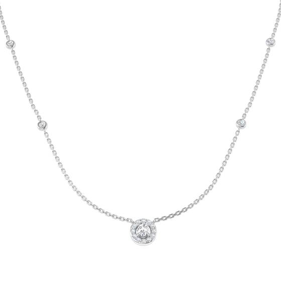 0.37ct SI1/G Round cut Natural Diamond Halo Necklace in 18k White Gold