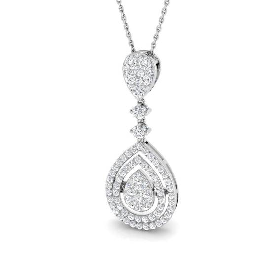 0.93ct SI1/G Round cut Natural Diamond Cluster Pendant in 18k White Gold