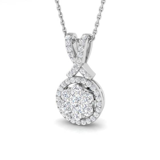 0.62ct SI2/G Round cut Natural Diamond Drop Pendant in 18k White Gold