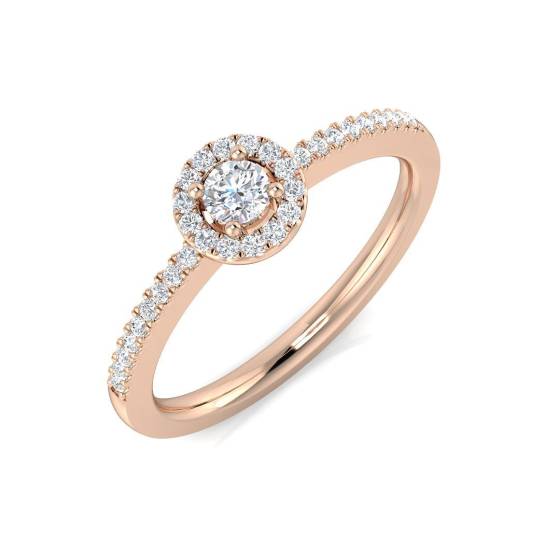 0.24ct SI1/G Round cut Natural Diamond Halo Ring in 18k Rose Gold