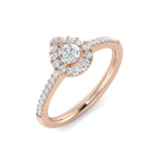 0.35ct SI1/G Round cut Natural Diamond Halo Ring in 18k Rose Gold