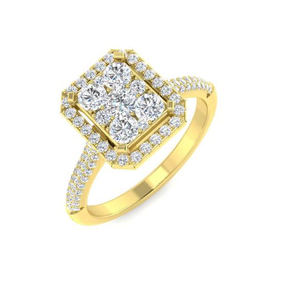 0.81ct SI2/G Round cut Natural Diamond Cluster Ring in 9k Yellow Gold