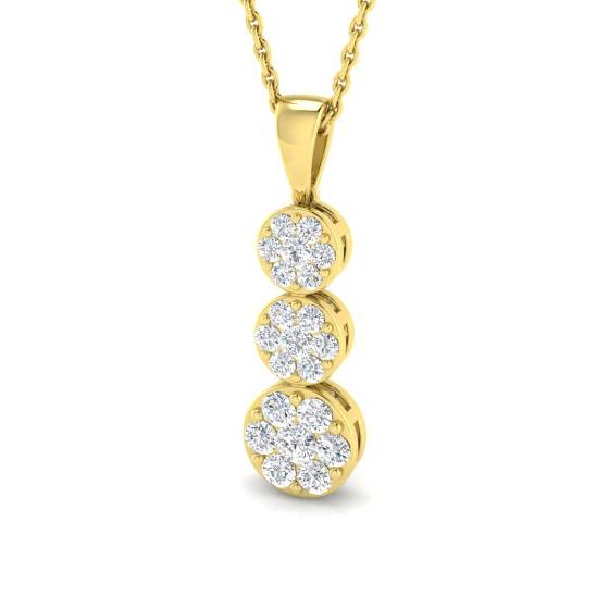 0.48ct SI2/G Round cut Natural Diamond Cluster Pendant in 9k Yellow Gold