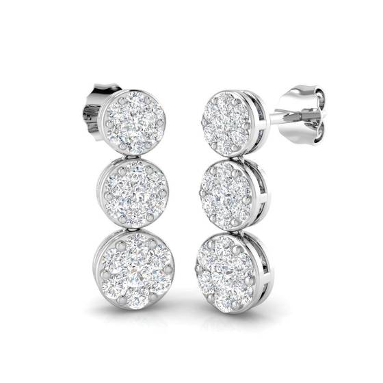 1.05ct I1/G Round cut Natural Diamond Drop Earrings in 9k White Gold