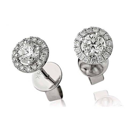 0.60ct VS/E-F Round Natural Diamond Halo Earrings