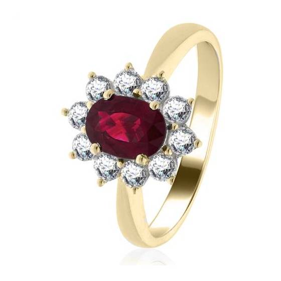 0.50ct SI/G-H Oval Ruby and Natural Diamond Halo Cluster Ring