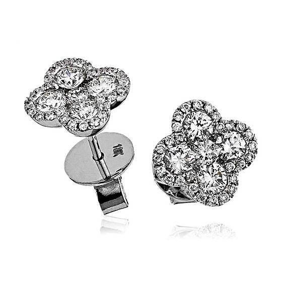 1.20ct VS/E-F Clover Round Natural Diamond Cluster Earrings