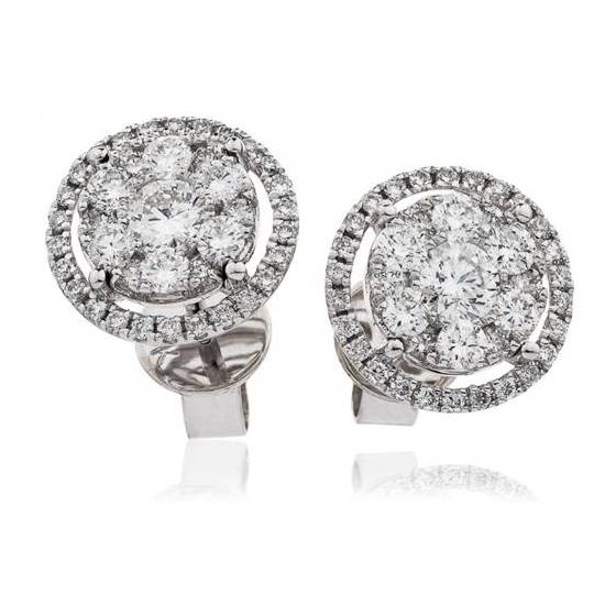0.90ct VS/E-F Round Natural Diamond Cluster Earrings