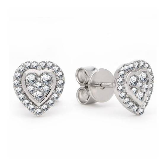 0.32ct VS/E-F Round Natural Diamond Heart Shaped Halo Cluster Earrings