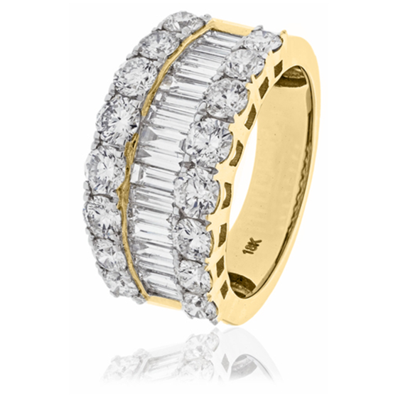 3.00ct VS/F-G Round and Baguette Natural Diamond Dress Ring