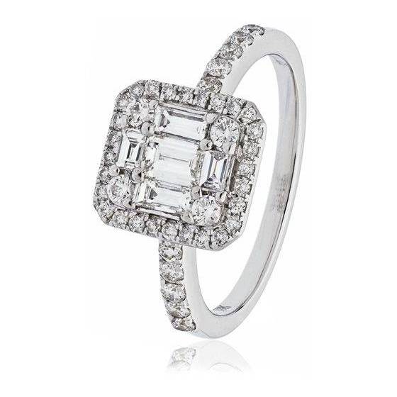 1.03ct VS/F-G Modern Round And Baguette Diamond Cluster Ring