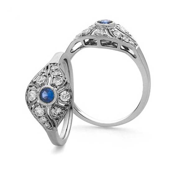 0.39ct VS/F-G Round Blue Sapphire Natural Diamond Ring