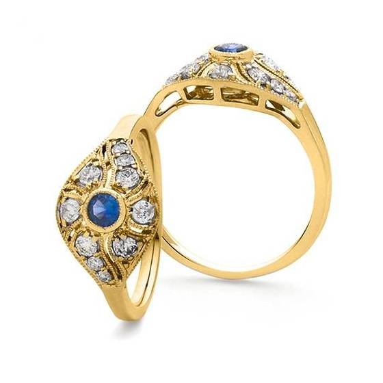 0.39ct VS/E-F Blue Sapphire and Natural Diamond Ring