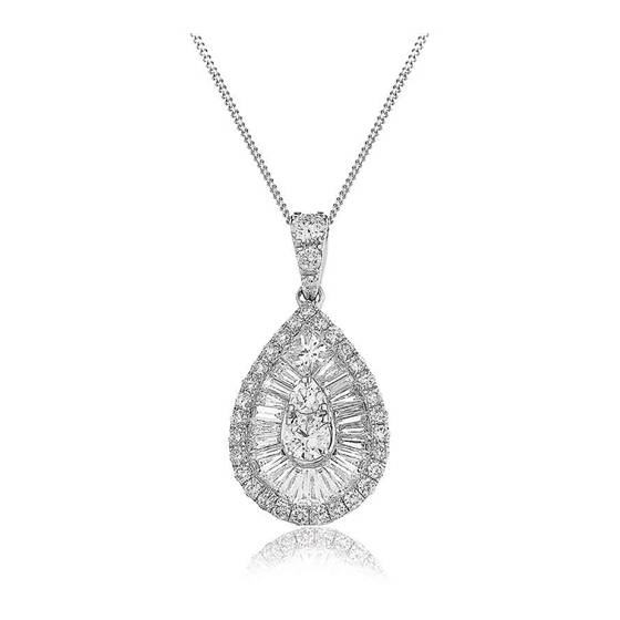 1.30ct VS/FG Cluster Round & Baguette Diamond Designer Pendant