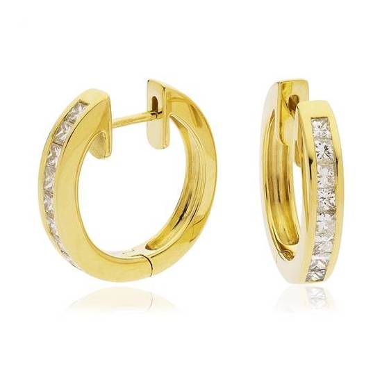 1.00ct VS/F-G Princess Cut Natural Diamond Hoop Earrings