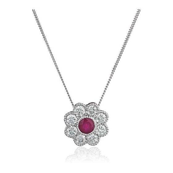 0.60ct VS/E-F Ruby and Natural Diamond Bezel Set Pendant