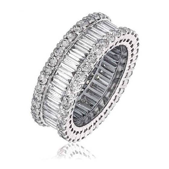 4.00ct VS/F-G Round and Baguette Natural Diamond Mulit Row Dress Ring