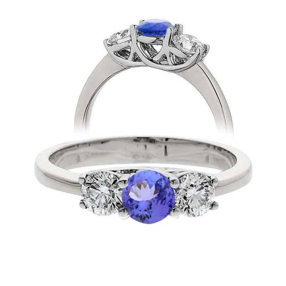 1.00ct VS/F-G Round Natural Diamond and Topaz Trilogy Rings