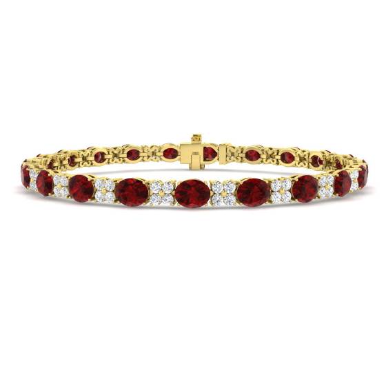 10.88ct SI2/G Oval cut Ruby Gemstone Bracelet in 18k Yellow Gold