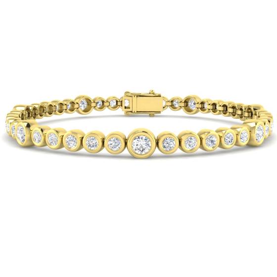 4.01ct SI2/G Round cut Natural Diamonds Bezel Set Tennis Bracelet in 18k Yellow Gold
