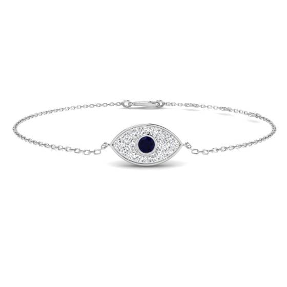 0.34ct SI2/G Round cut Natural Diamonds and Blue Sapphire Gemstone Bangle in 9k White Gold