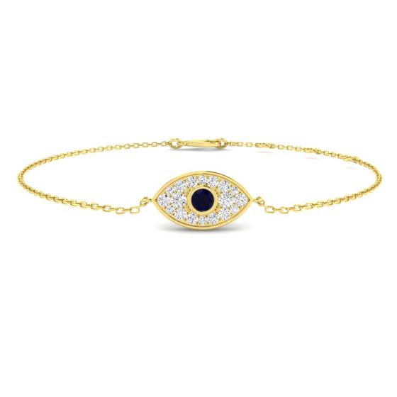 0.34ct SI2/G Round cut Natural Diamonds and Blue Sapphire Gemstone Bangle in 9k Yellow Gold