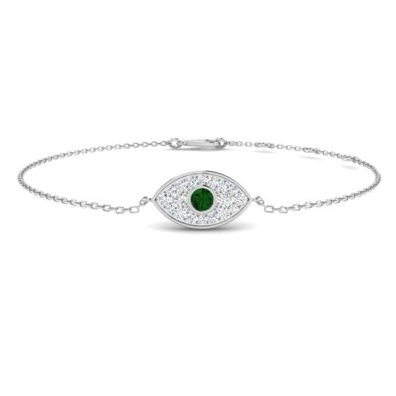 0.32ct SI2/G Round cut Natural Diamonds and Emerald Gemstone Bracelet in 9k White Gold