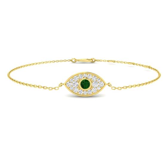 0.32ct SI2/G Round cut Natural Diamonds and Emerald Gemstone Bracelet in 9k Yellow Gold