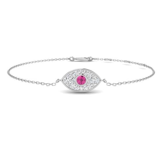 0.33ct SI2/G Round cut Natural Diamonds and Pink Sapphire Gemstone Bangle in 9k White Gold