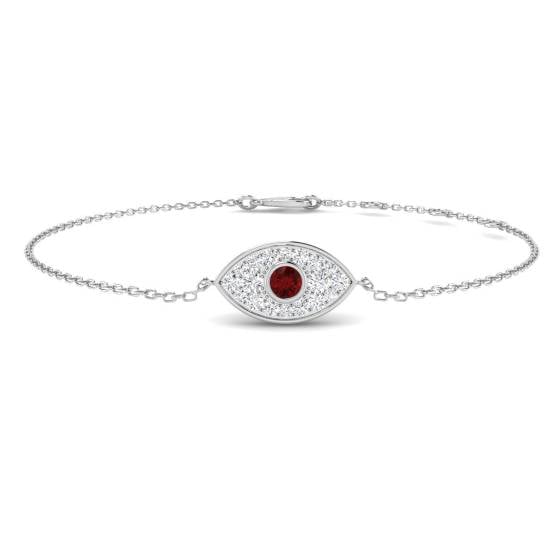 0.39ct SI2/G Round cut Natural Diamonds and Ruby Gemstone Bracelet in 9k White Gold
