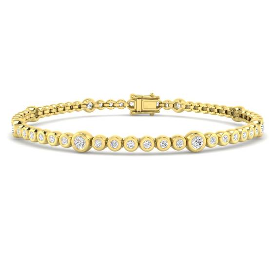 2.03ct SI2/G Round cut Natural Diamonds Bezel Set Tennis Bracelet in 18k Yellow Gold